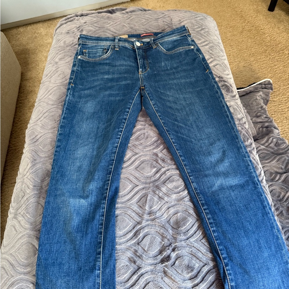 Pilcro Blue Straight Leg Jeans with Modern Distress